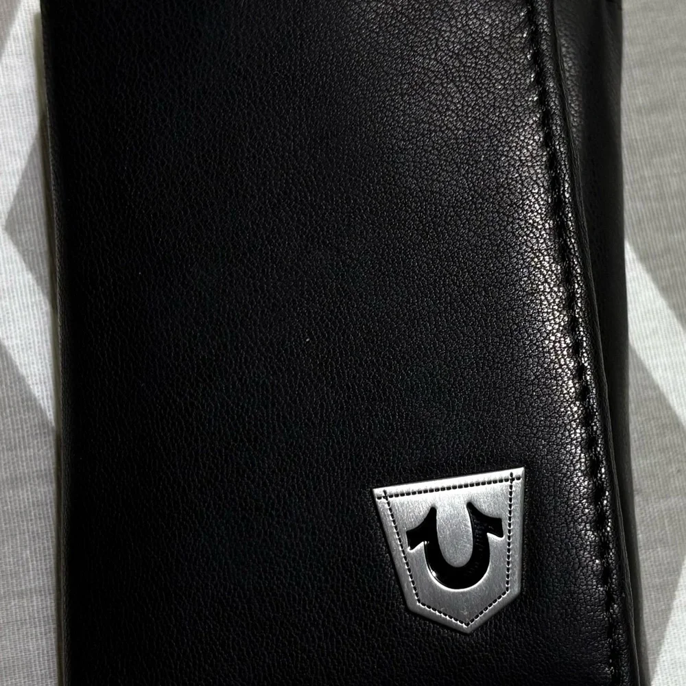 True Religion Black Leather tri fold wallet